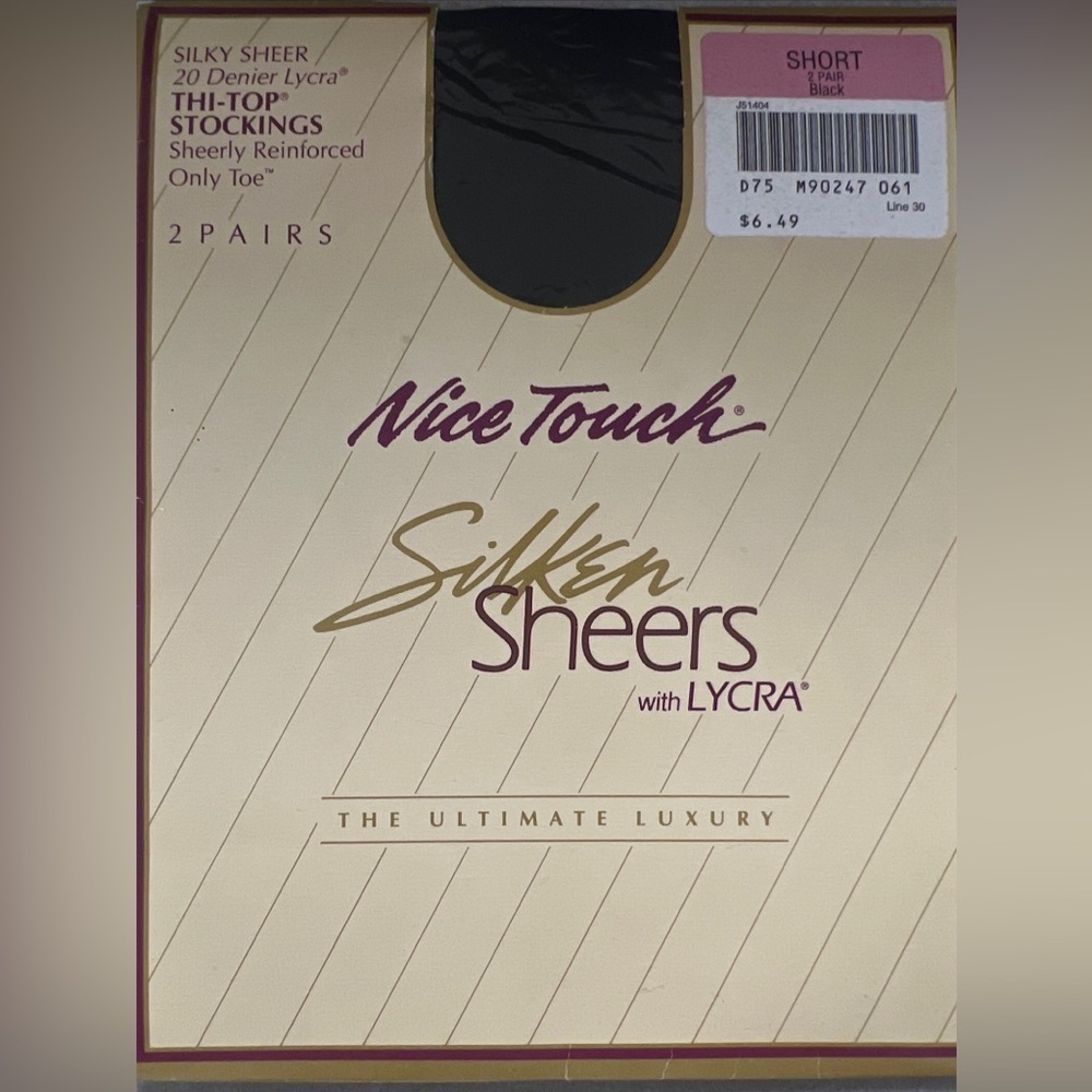 Vintage Nice Touch Silken Sheers Thigh High Hosiery Black Short 2 Pairs